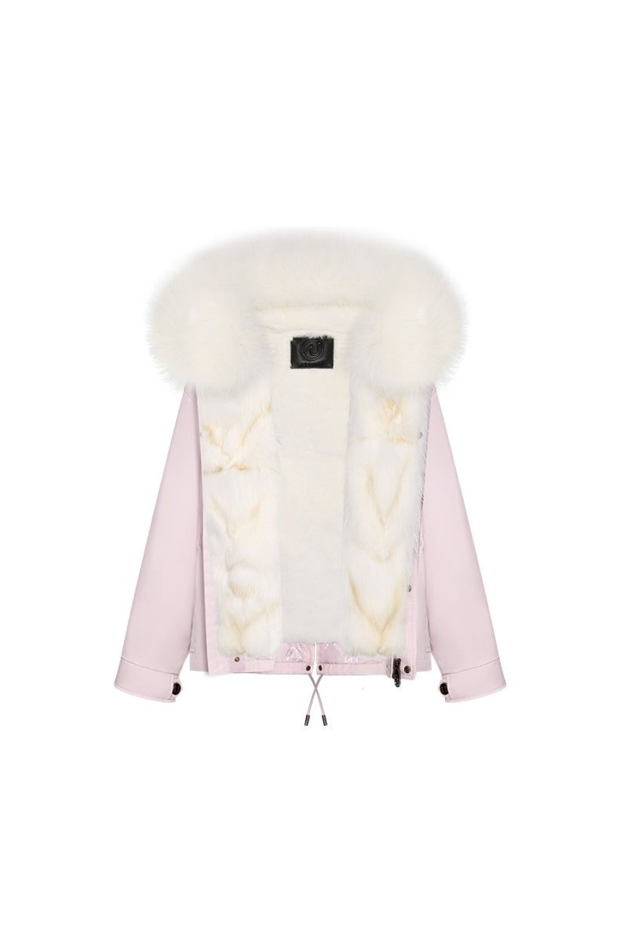 OZLANA Classic & Designer Parkas | Pinkshort Oversize Parka+White Snow Fox