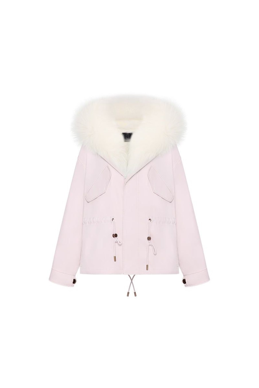 OZLANA Classic & Designer Parkas | Pinkshort Oversize Parka+White Snow Fox