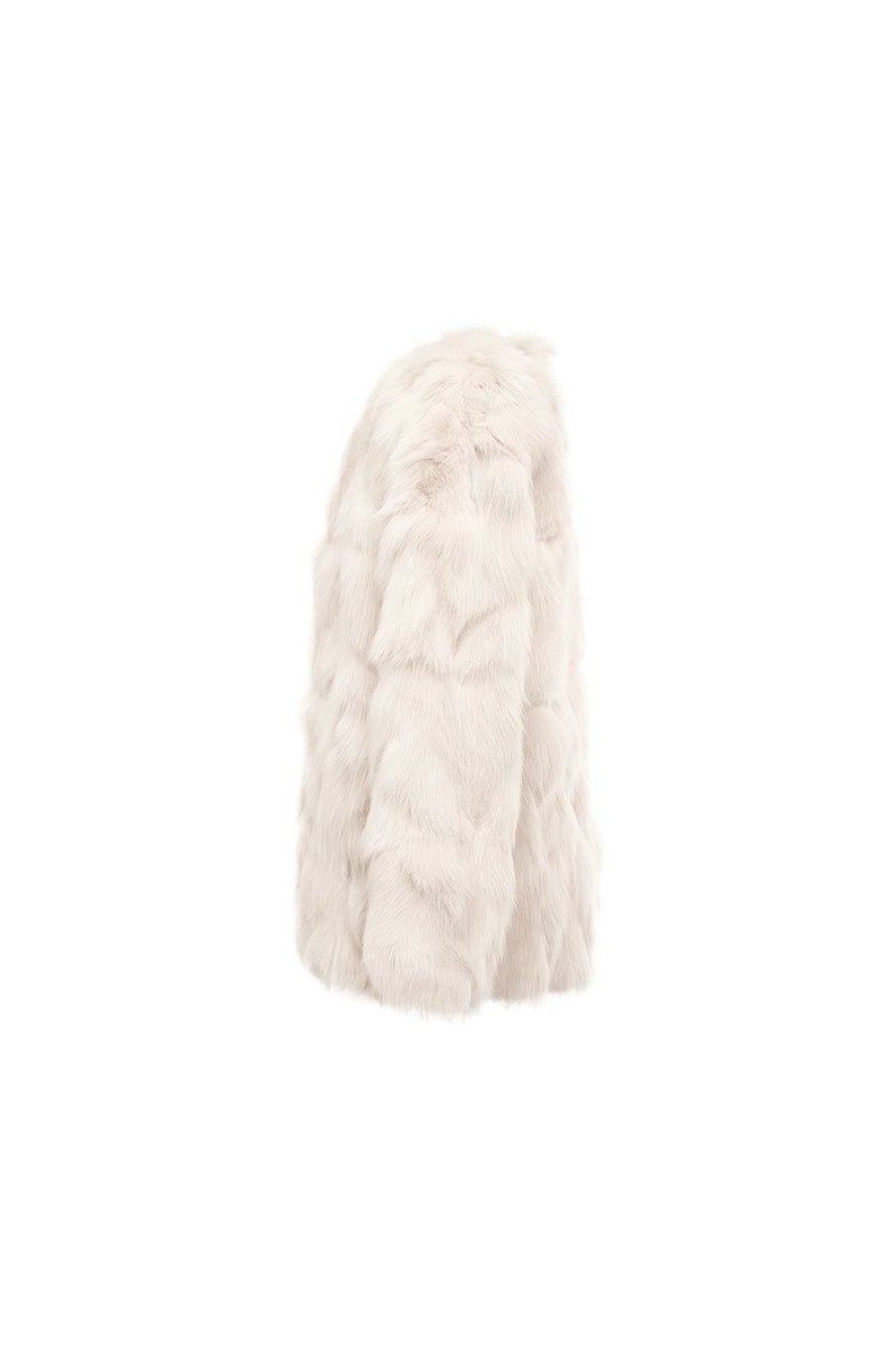 OZLANA Full Fur Jackets | Classic Round Neck Longline Fox Fur Jacket (Cream)