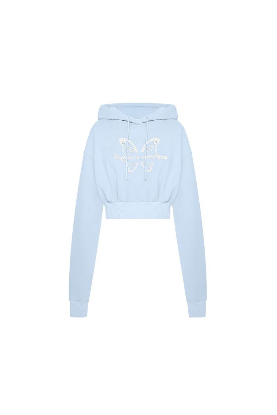 OZLANA Tops | Butterfly Print High-Waist Hoodie(Blue)