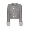 OZLANA Ozln | Ozln Square Neck Tweed Jacket With Detachable Faux Fur(Grey)