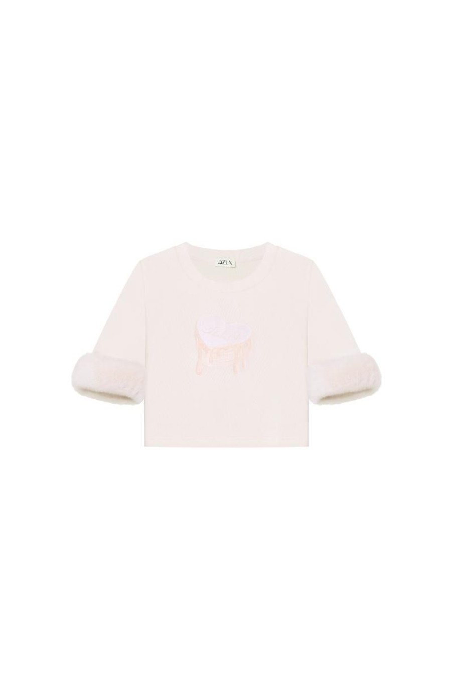 OZLANA Tee Shirts | Ozln Fur Trimmed Heart Tee(Cream)