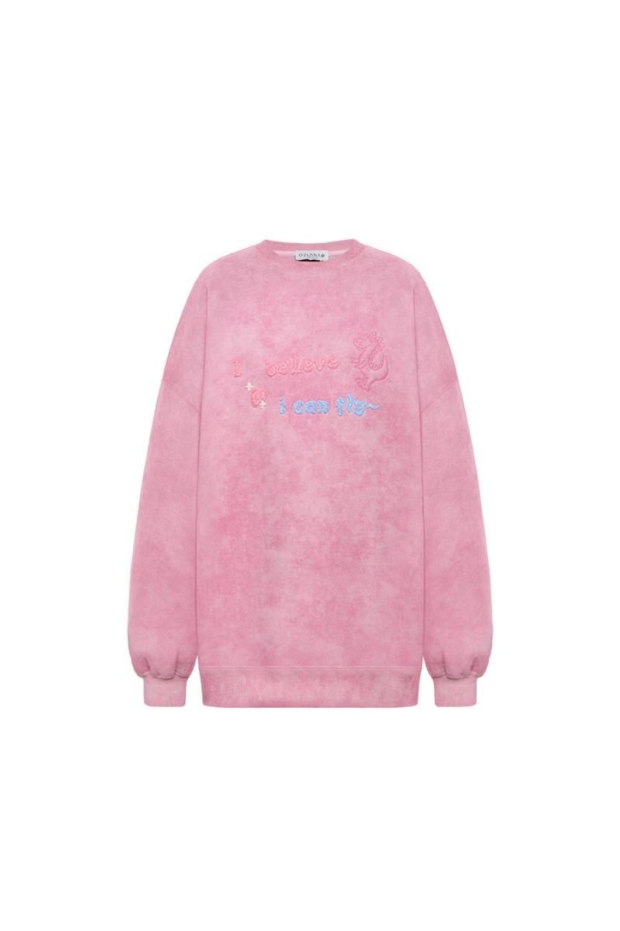 OZLANA Tops | Crewneck Angel Wings Tie-Dyed Sweatshirt (Pink)