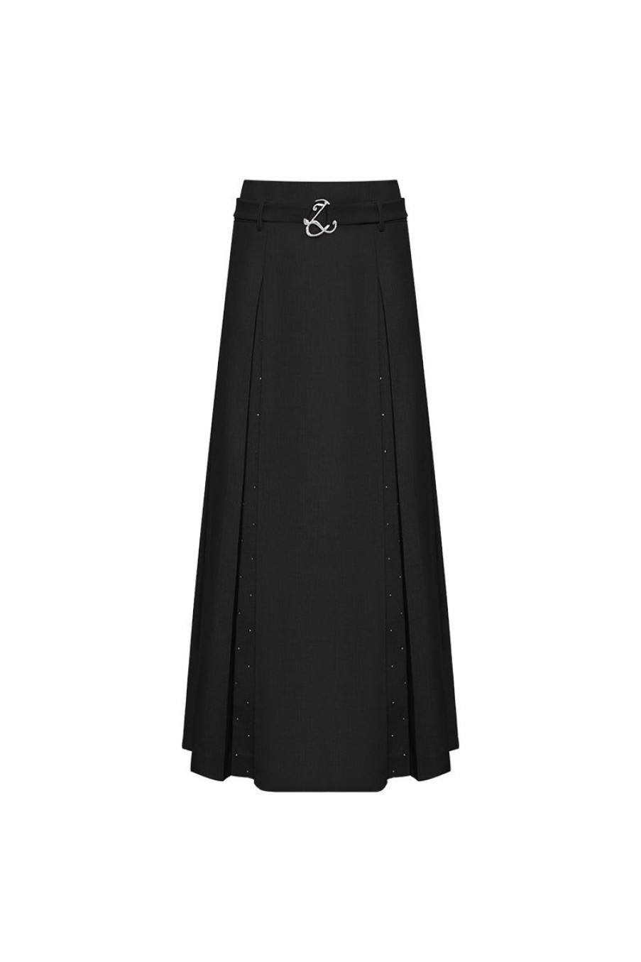 OZLANA Ozln | Ozln Splice Low Waist Pleated Maxi Skirt(Black)