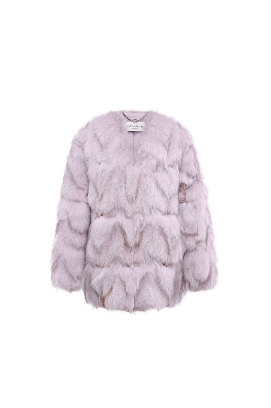 OZLANA Full Fur Jackets | Classic Round Neck Longline Fox Fur Jacket (Purple)