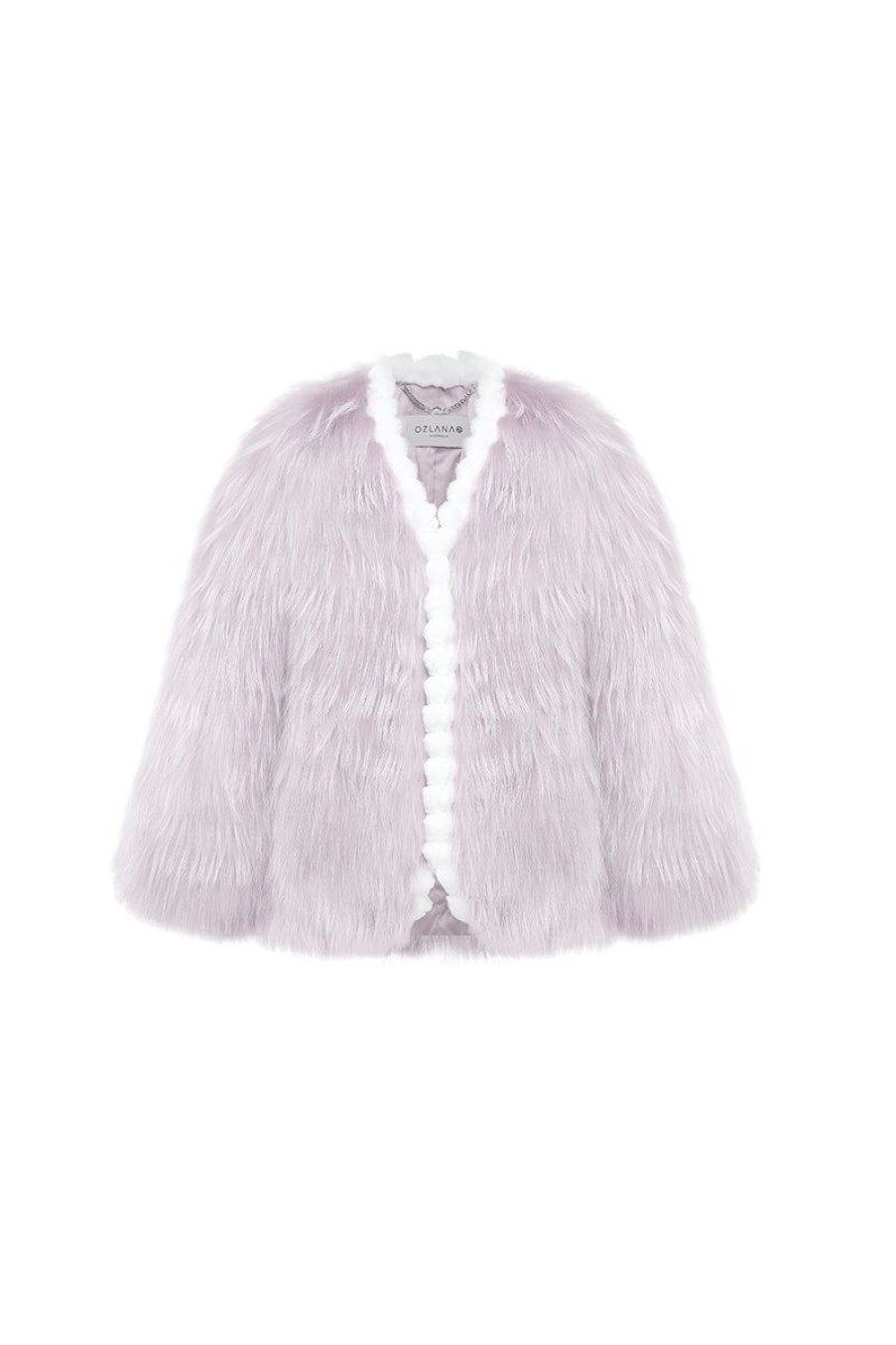 OZLANA Full Fur Jackets | Plaza V Neck Raccoon Fur Jacket(Purple)