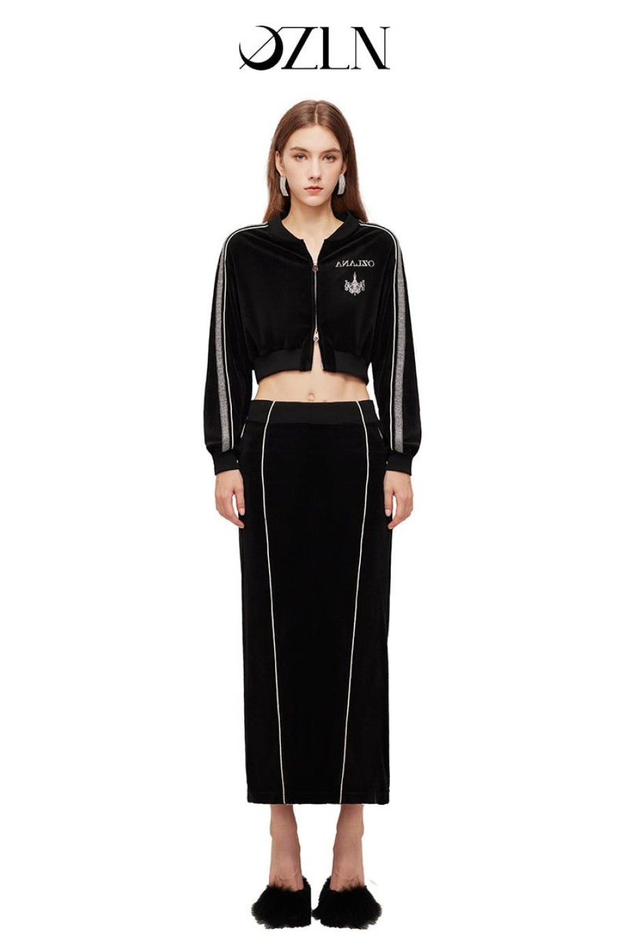 OZLANA Tops | Ozln O Club Baseball Sweat Suit Midi Skirt Set(Black)