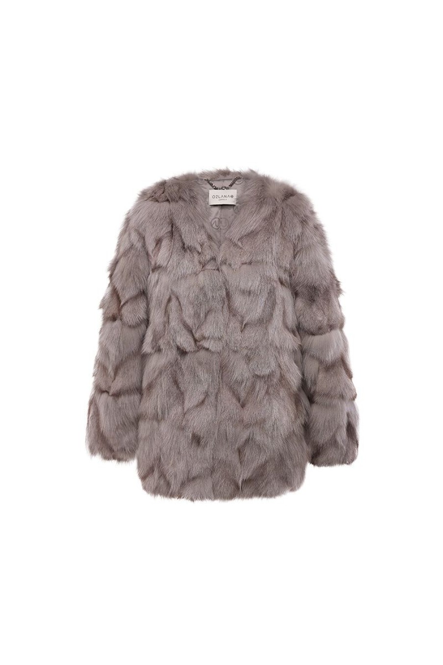 OZLANA Full Fur Jackets | Classic Round Neck Longline Fox Fur Jacket (Mocha)