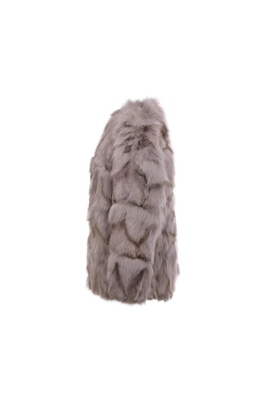 OZLANA Full Fur Jackets | Classic Round Neck Longline Fox Fur Jacket (Mocha)