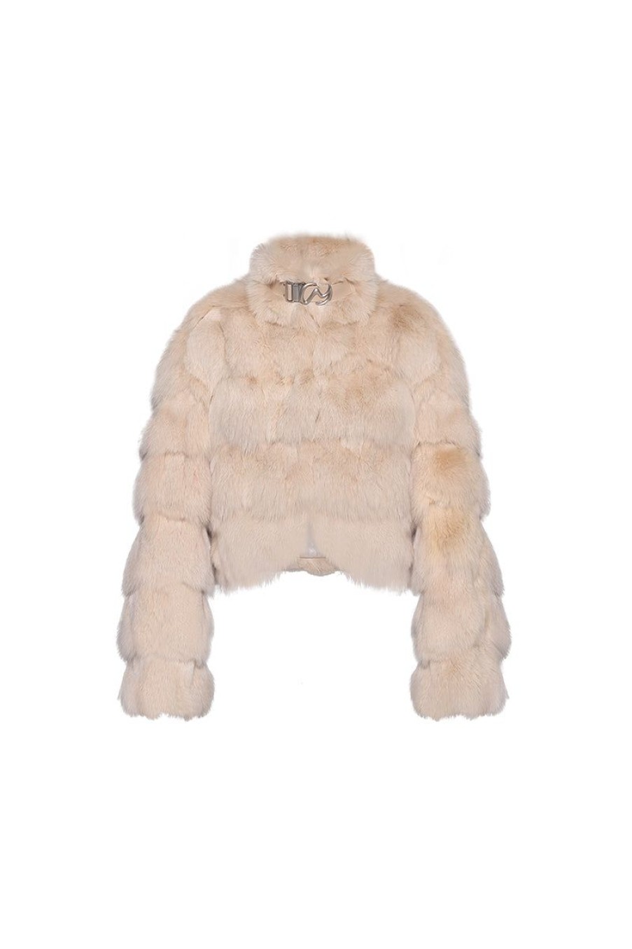 OZLANA Full Fur Jackets | Cloud Bubble Buckle Collar Fox Fur Jacket (Cream)