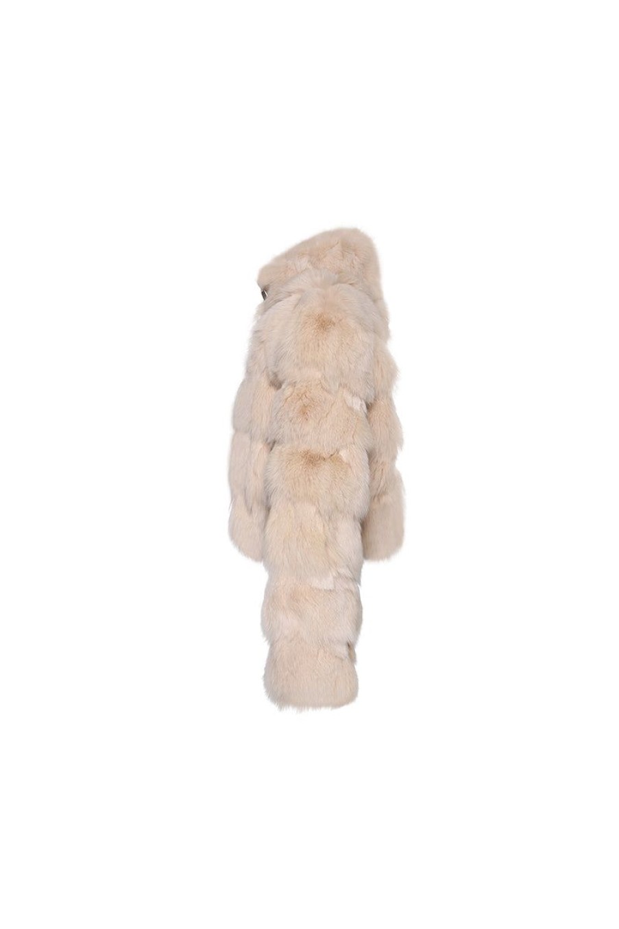 OZLANA Full Fur Jackets | Cloud Bubble Buckle Collar Fox Fur Jacket (Cream)