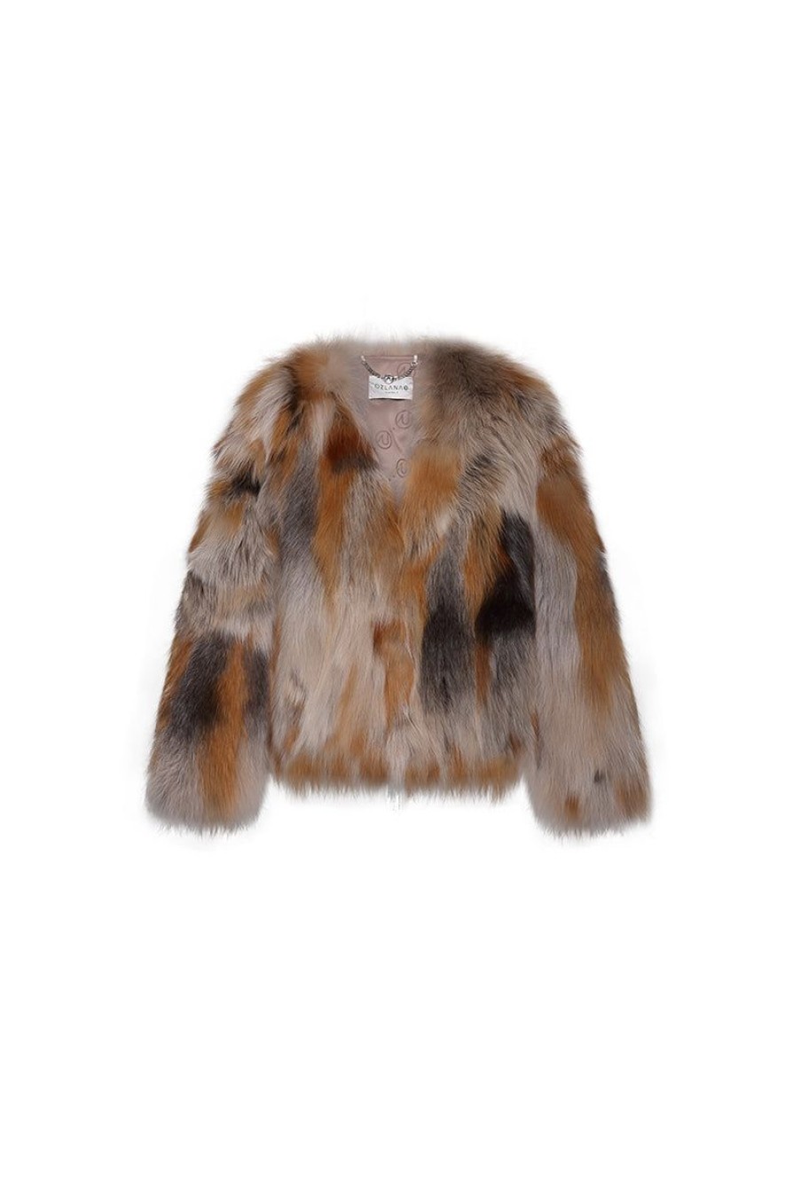 OZLANA Full Fur Jackets | Backstage V Neck Fox Fur Jacket (Pink Brown)