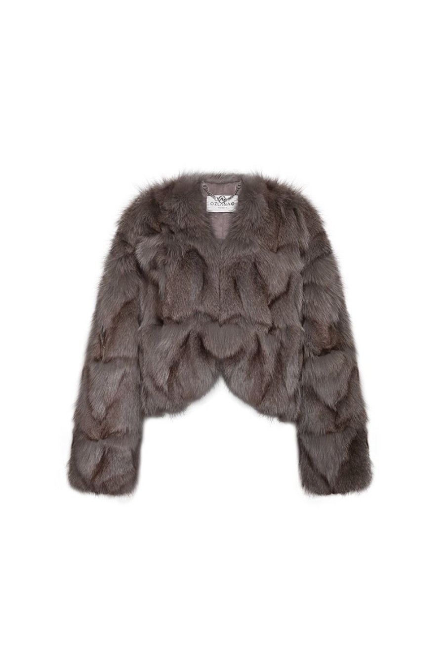 OZLANA Full Fur Jackets | Classic Crop V Neck Fox Fur Jacket (Mocha)