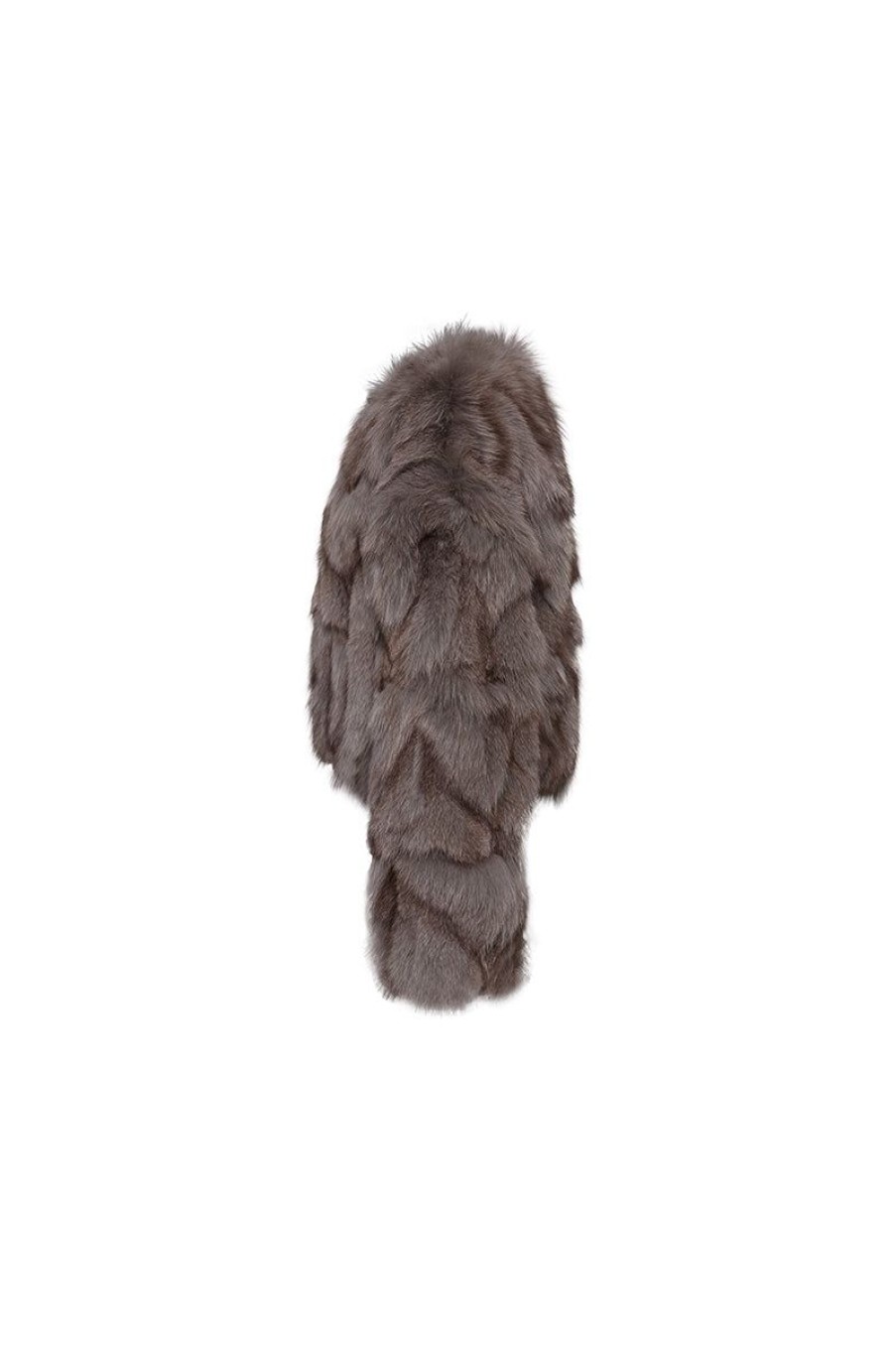 OZLANA Full Fur Jackets | Classic Crop V Neck Fox Fur Jacket (Mocha)