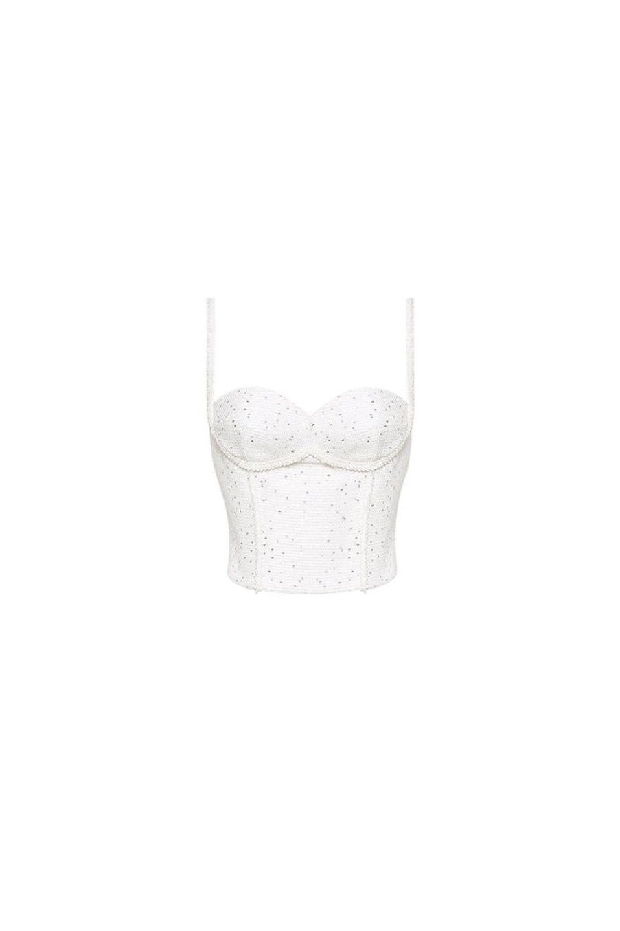 OZLANA Tops | Sequin Embellished Tweed Camisole(Cream)