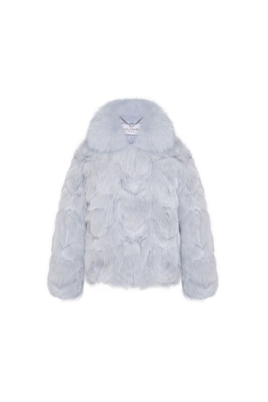 OZLANA Full Fur Jackets | Classic Buckle Collar Fox Fur Jacket (Blue)