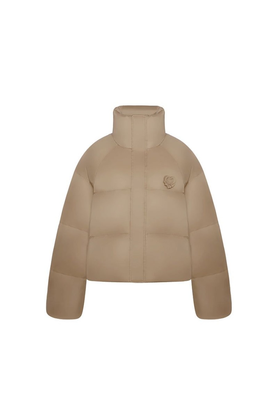 OZLANA Down Puffer Jackets | Melting Rose Heart Quilted Puffer Jacket(Camel)