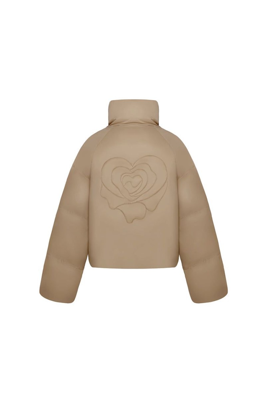 OZLANA Down Puffer Jackets | Melting Rose Heart Quilted Puffer Jacket(Camel)