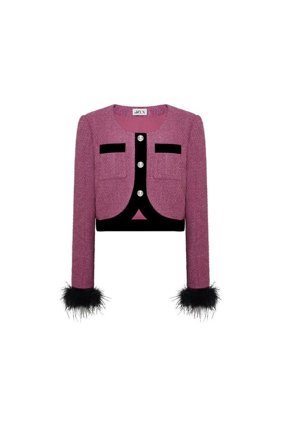 OZLANA Tweeds | Ozln Detachable Feather Glitz Tweed Jacket(Rose Red)