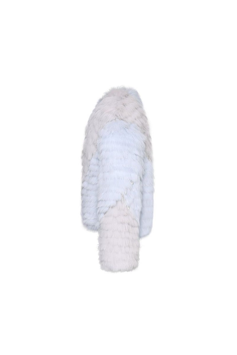 OZLANA Full Fur Jackets | Chandelier Crystal Fringe Fox Fur Jacket (Blue Diagonal)