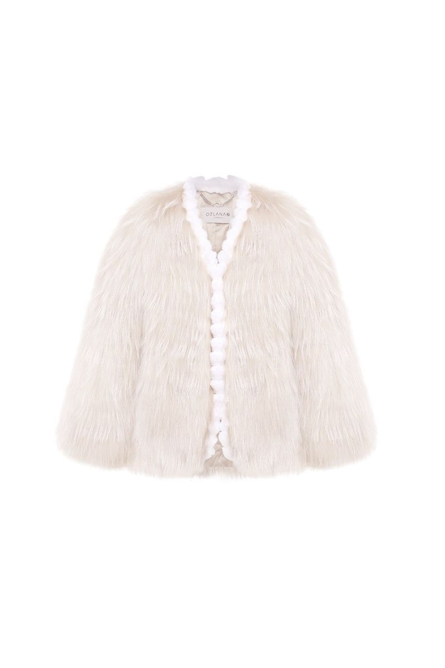 OZLANA Full Fur Jackets | Plaza V Neck Raccoon Fur Jacket(Cream)