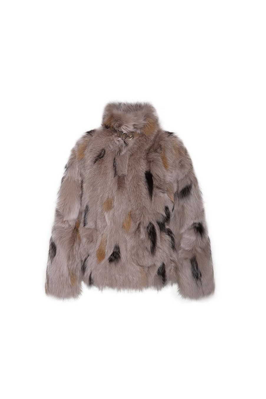 OZLANA Omniverse: Milan Runway Collection | Ochre Buckle Collar Fox Fur Jacket (Brown)