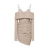 OZLANA Dresses & Sets | Ozln Off Shoulder Strap Glitz Knit Dress(Camel)