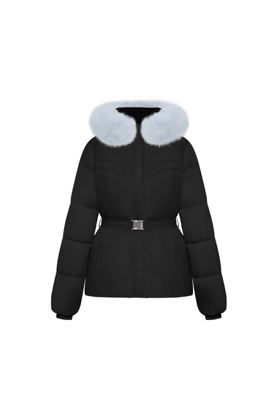 OZLANA Down Puffer Jackets | Pom Pom Fur Collar Down Jacket(Black)