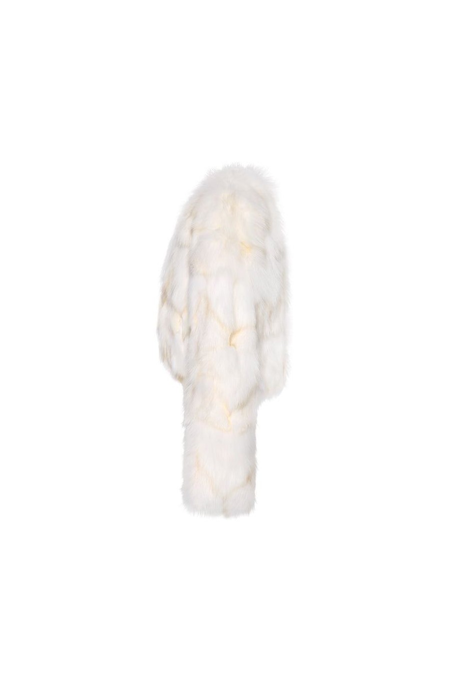 OZLANA Full Fur Jackets | Classic Crop V Neck Fox Fur Jacket (White)