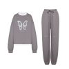 OZLANA Bottoms | Butterfly Oversized Sweatshirt Set(Grey)