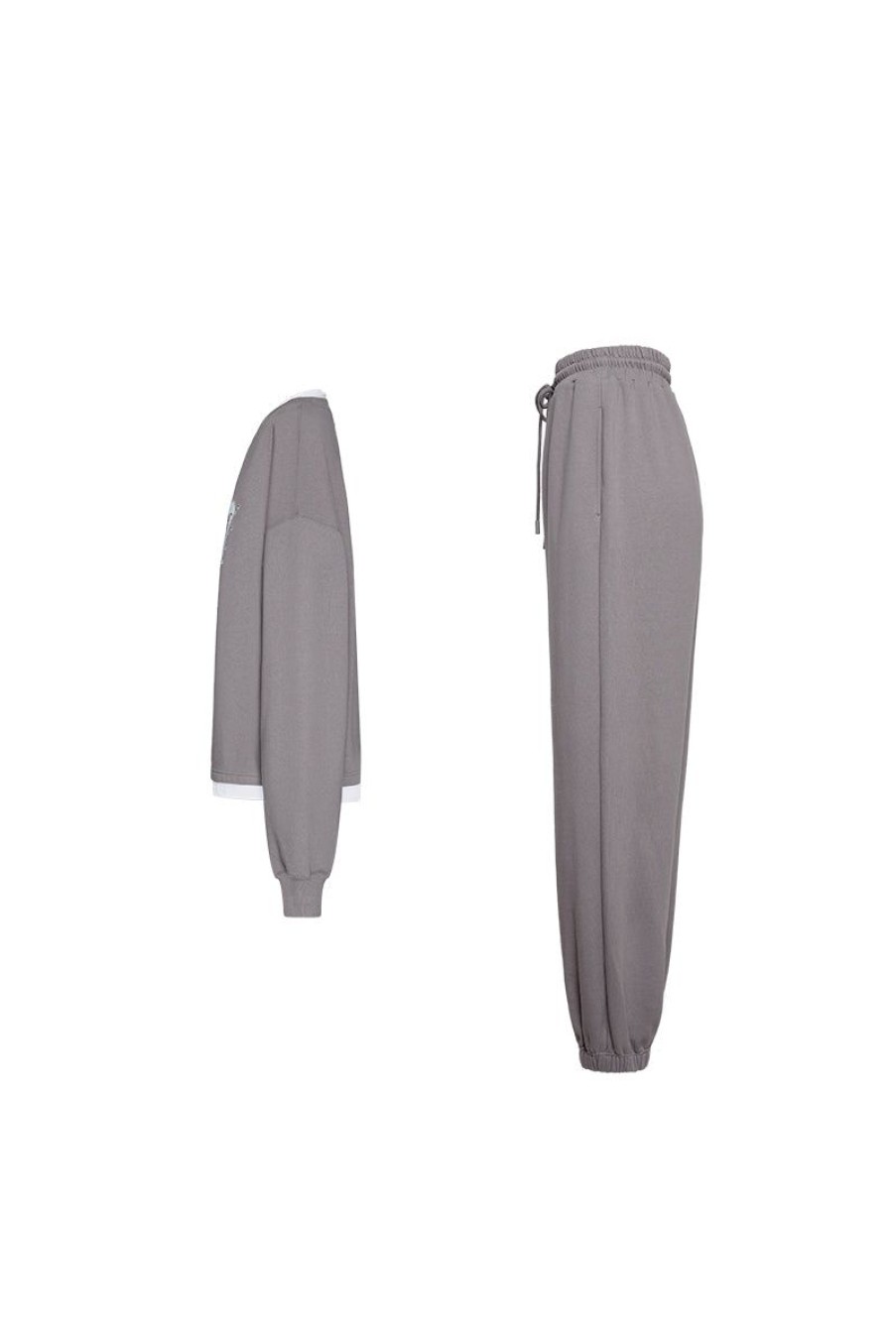 OZLANA Bottoms | Butterfly Oversized Sweatshirt Set(Grey)