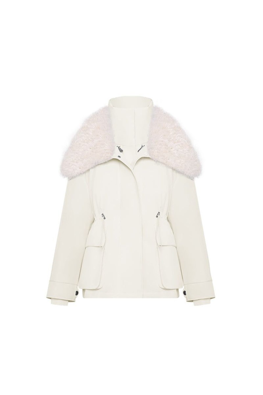 OZLANA Down Puffer Jackets | Avenue Wool Shearling Collar Multi-Wear Down Jacket(Cream)