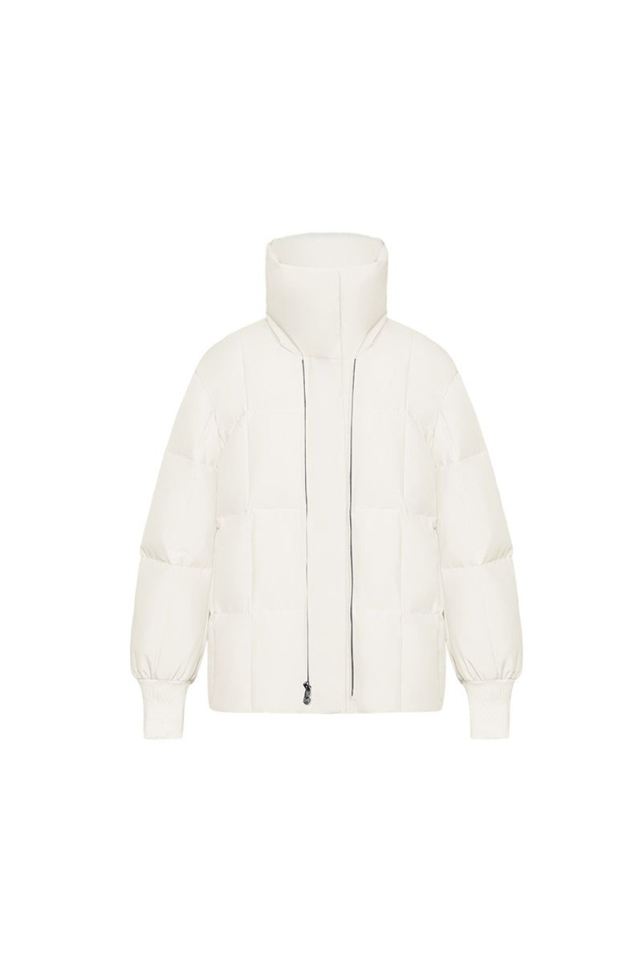 OZLANA Down Puffer Jackets | Avenue Wool Shearling Collar Multi-Wear Down Jacket(Cream)