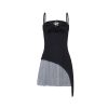 OZLANA Dresses & Sets | Asymmetrical Patchwork Pleated Slip Dress(Black)