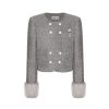 OZLANA Tops | Ozln Square Neck Tweed Jacket With Detachable Faux Fur(Grey)