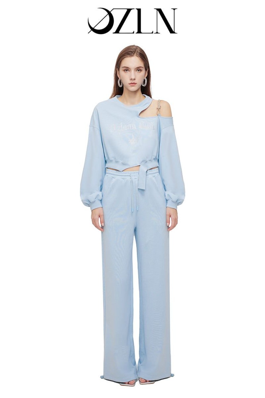 OZLANA Matching Sets | Ozln Club Crystal Off Shoulder Lounge Suit Ozln Club(Blue)