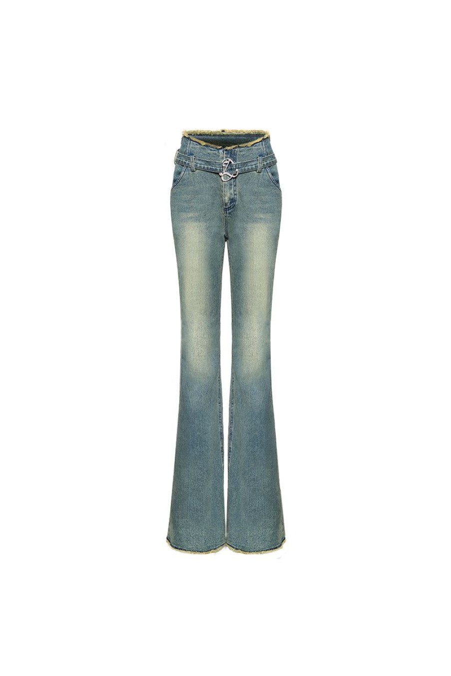 OZLANA Ozln | Ozln Curved Waist Vintage Straight Leg Jeans(Blue)