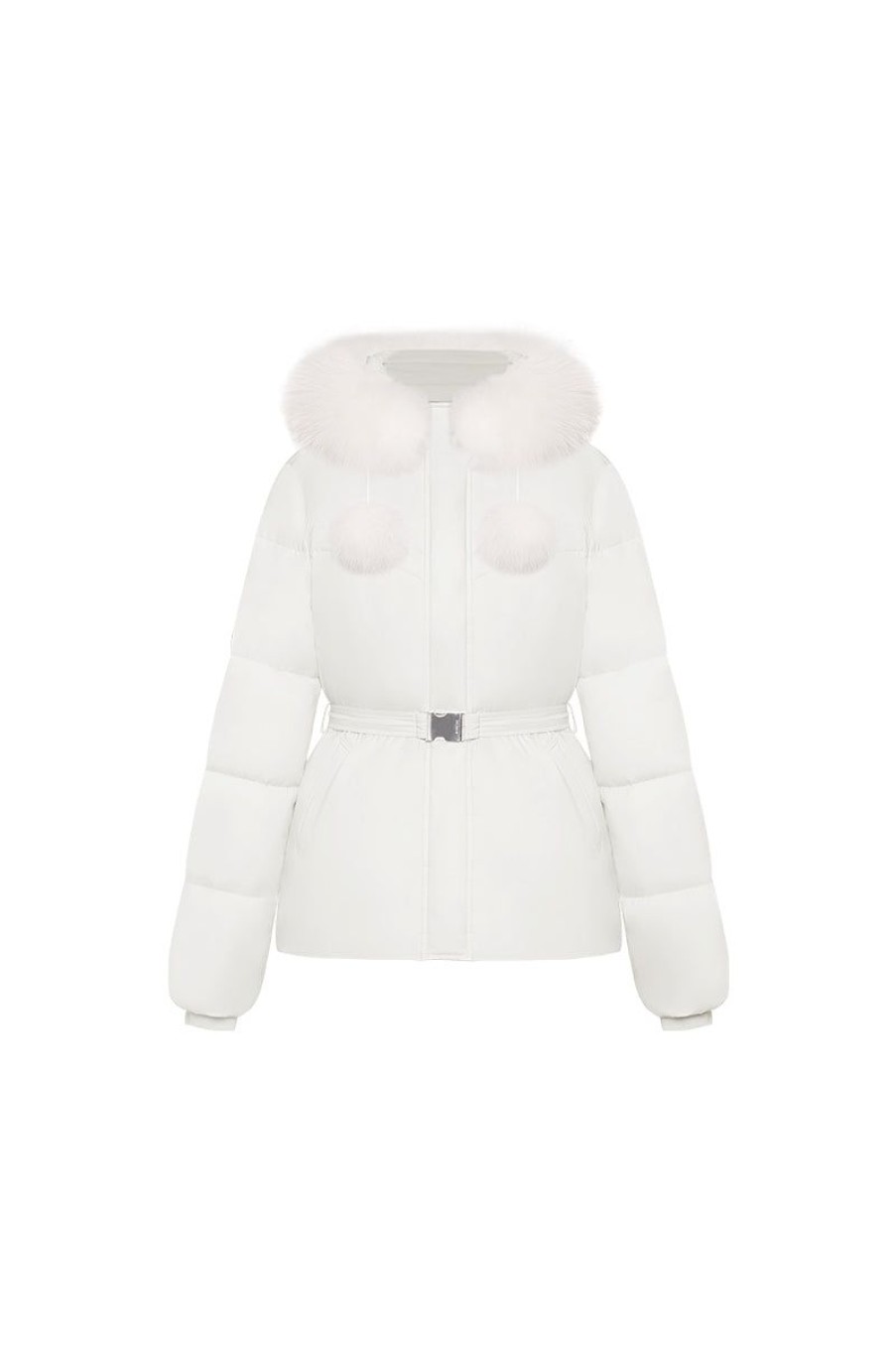 OZLANA Down Puffer Jackets | Pom Pom Fur Collar Down Jacket(White)