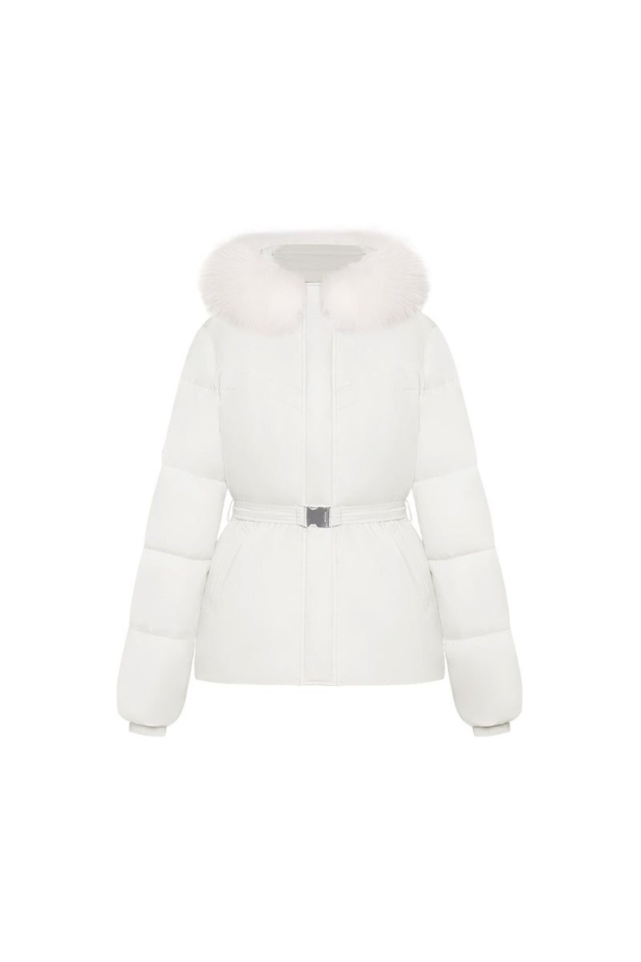 OZLANA Down Puffer Jackets | Pom Pom Fur Collar Down Jacket(White)