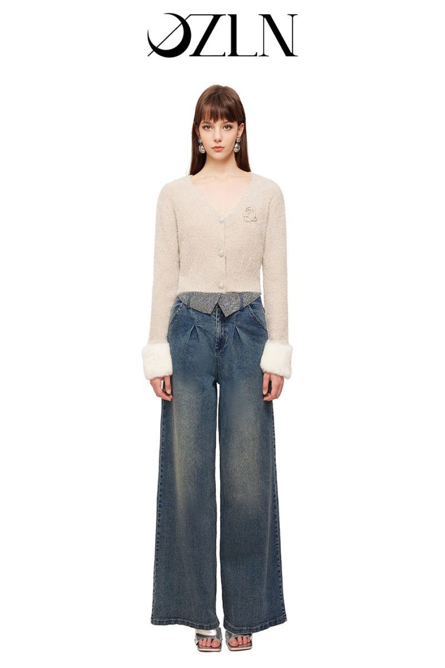 OZLANA Ozln | Ozln Rolled Waist Wide Leg Jeans(Blue)