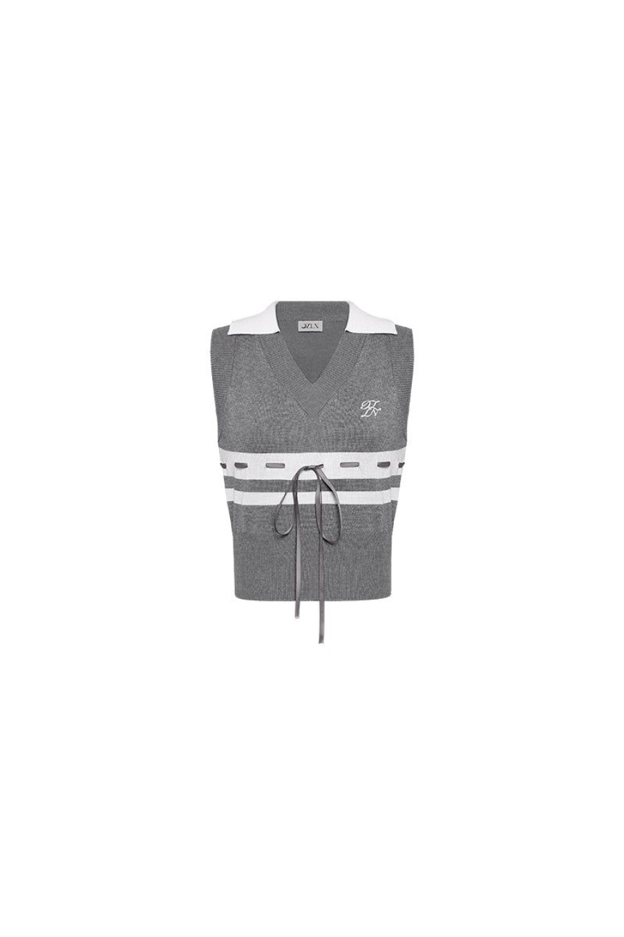 OZLANA Ozln | Ozln Dolly Bow Collared Knit Vest(Grey)