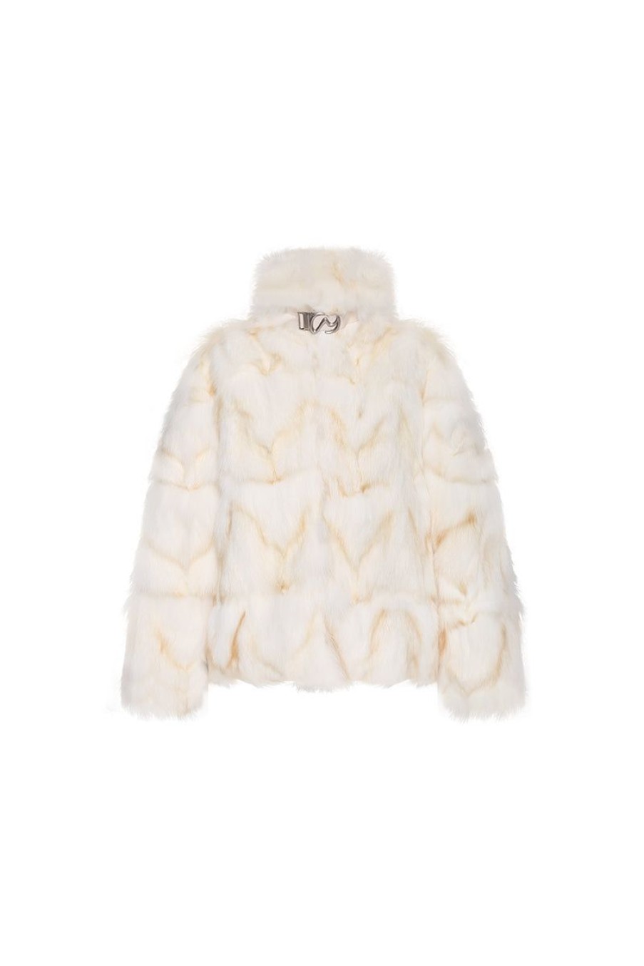 OZLANA Full Fur Jackets | Classic Buckle Collar Fox Fur Jacket (White)