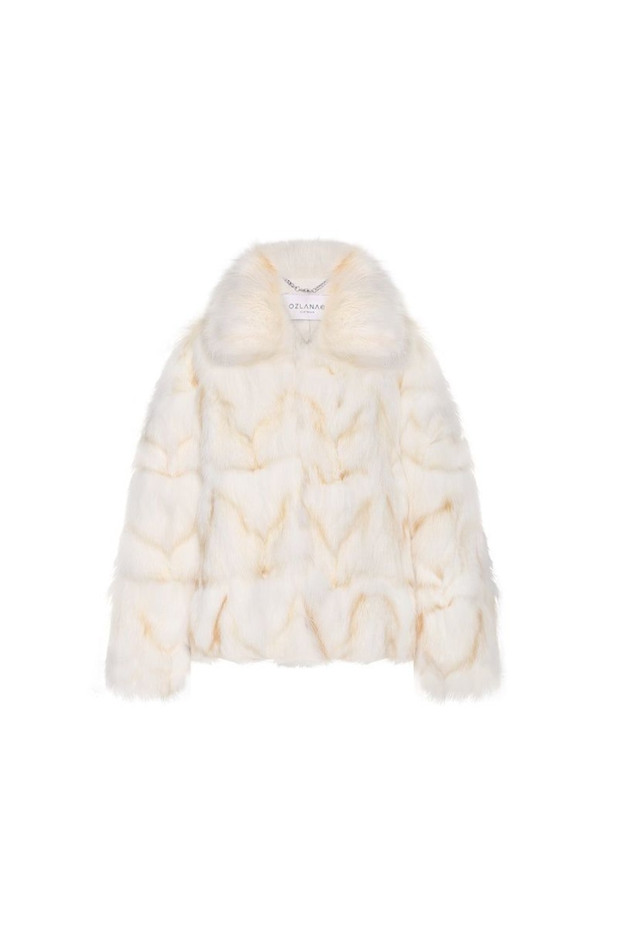 OZLANA Full Fur Jackets | Classic Buckle Collar Fox Fur Jacket (White)