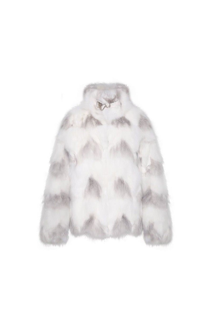 OZLANA Full Fur Jackets | Tie Dye Buckle Collar Fox Fur Jacket (Grey)