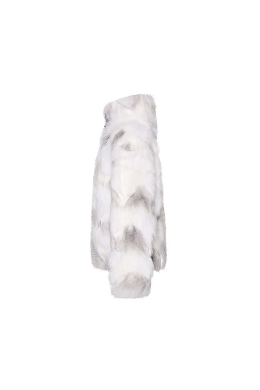 OZLANA Full Fur Jackets | Tie Dye Buckle Collar Fox Fur Jacket (Grey)