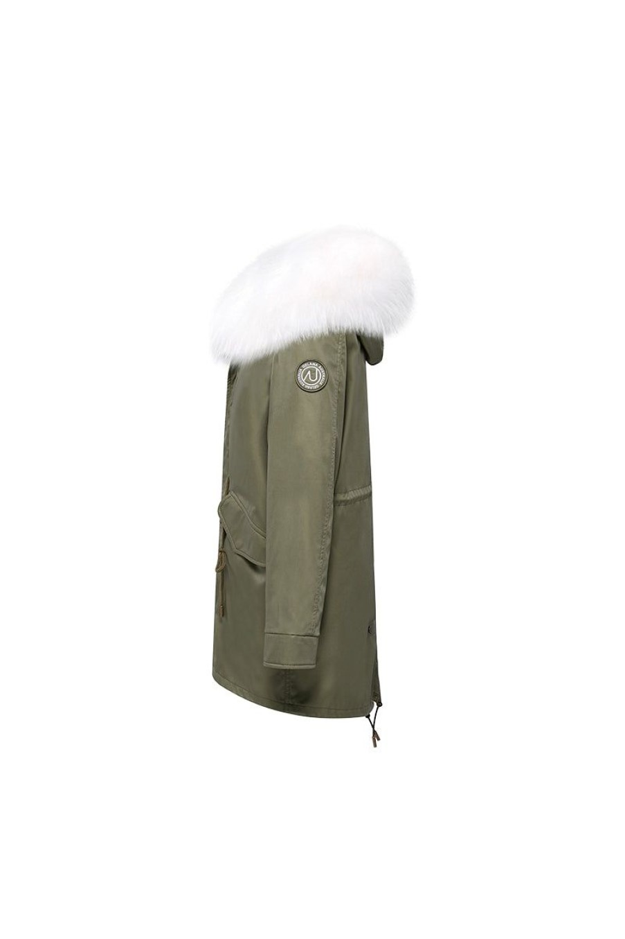 OZLANA Classic & Designer Parkas | Khaki Green+Classic White Raccoon