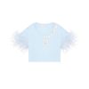 OZLANA Tee Shirts | Sea Shells Feather Cropped Tee(Blue)