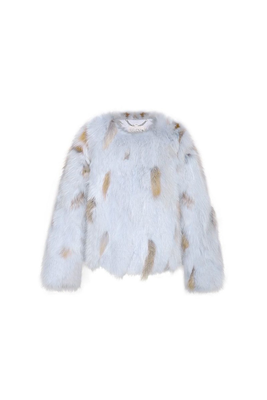 OZLANA Full Fur Jackets | Spotlight Round Neck Fox Fur Jacket (Blue)