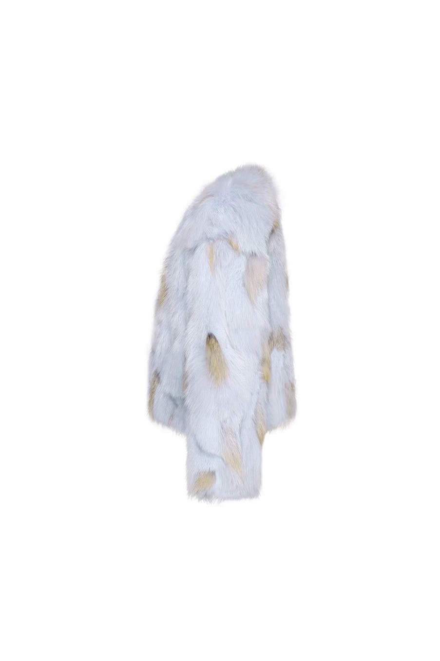 OZLANA Full Fur Jackets | Spotlight Round Neck Fox Fur Jacket (Blue)