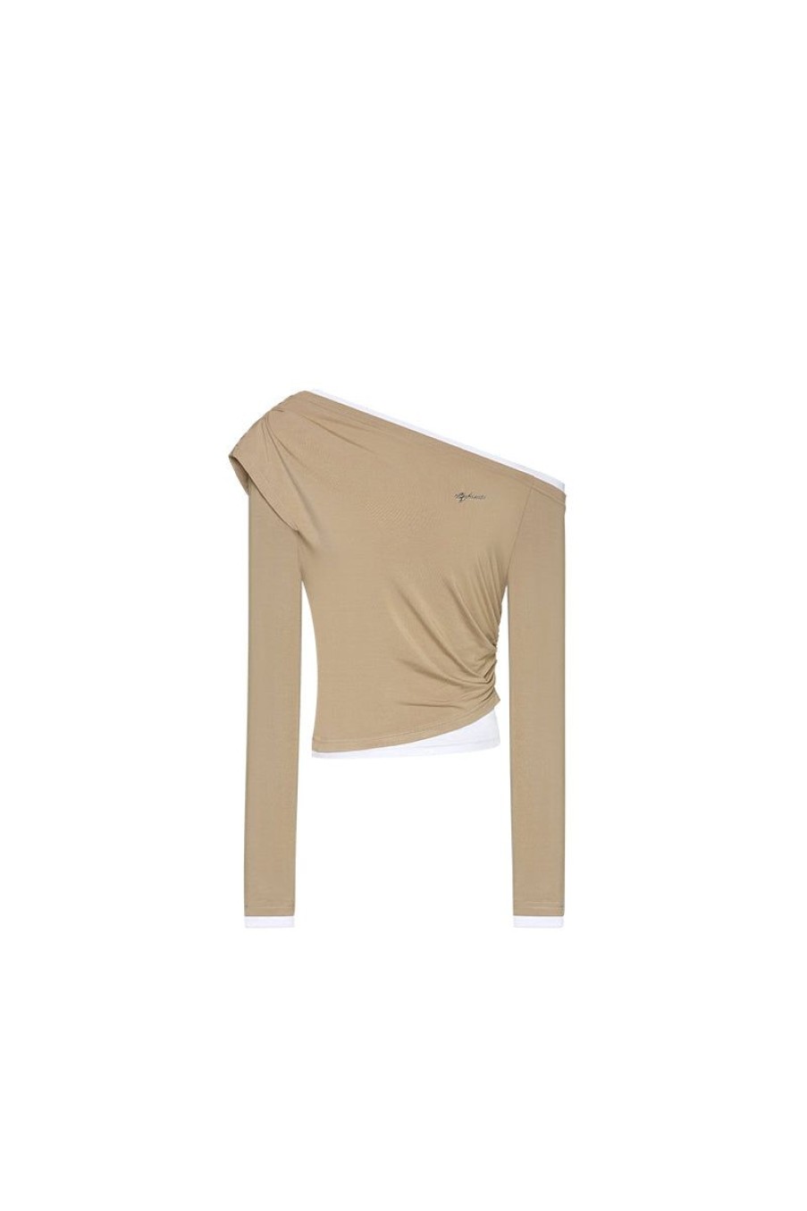 OZLANA Tops | One Shoulder Slim Top(Camel)